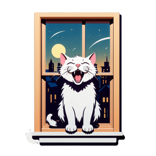 Sleepy Cat Yawning on a Windowsill sticker