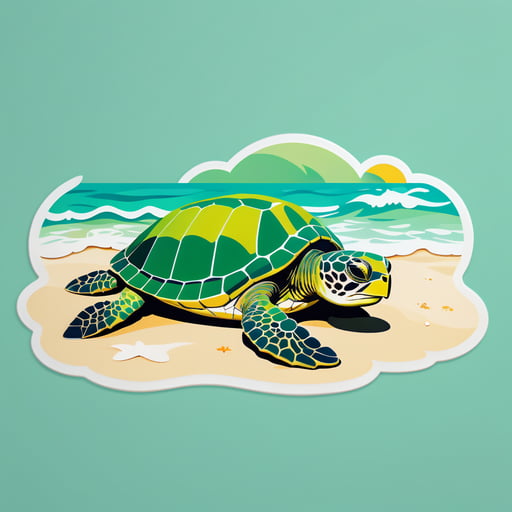 Tortuga Verde Reposando en la Playa sticker