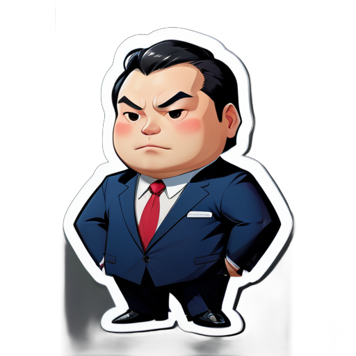 A middleman in a suit, only needs the upper body, Chinese image, a simple and honest fat man sticker