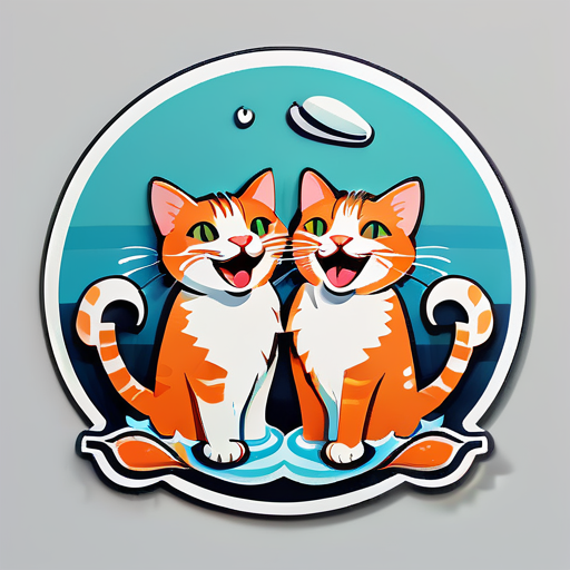 Les chats mangent du poisson et rient sticker