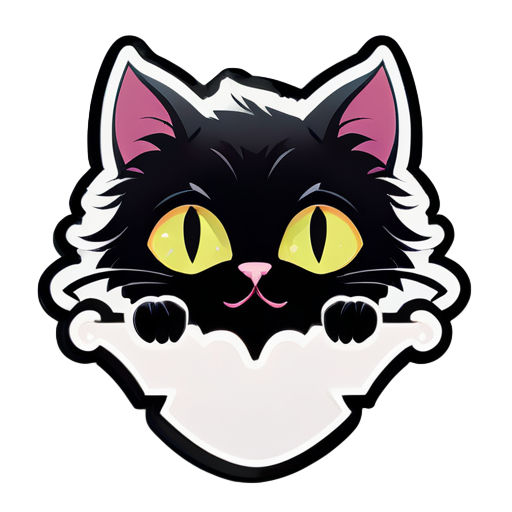 a  digital illustration comic art style gothic peeking cat sticker with half face and paws showing sticker