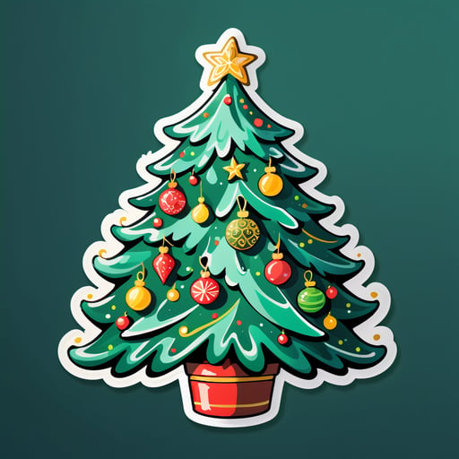 A hand-drawn, elaborately decorated Christmas tree. sticker