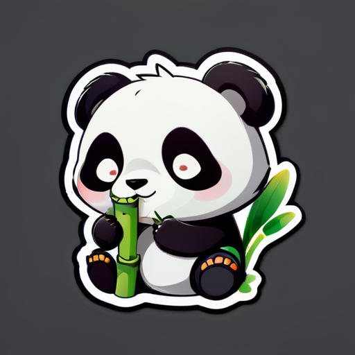 A cute panda eating bamboo, chibi sticker