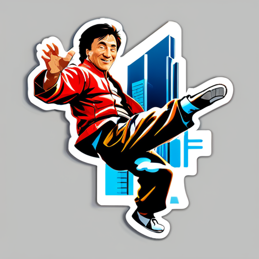 O superstar das artes marciais Jackie Chan salta de um arranha-céu sticker