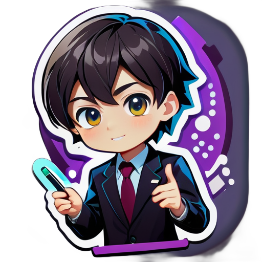 a boy, who is an AI technology tutor, wearing a suit and making a lecture. sticker