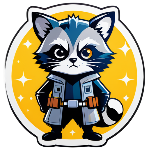 Generate a photo of a raccoon cat in the style of One Piece, with a Star Wars background sticker