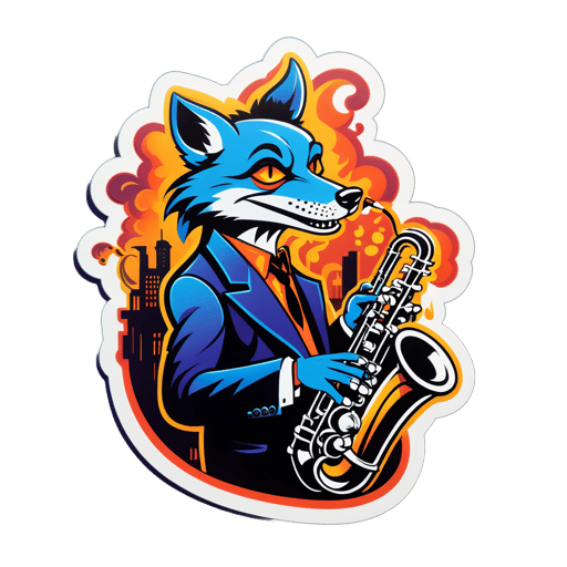 Jazz Jackal avec scène de club enfumée sticker