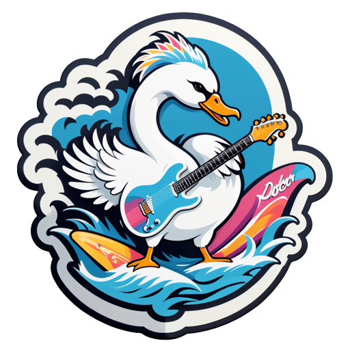 Surfing Swan with Electric Guitar sticker