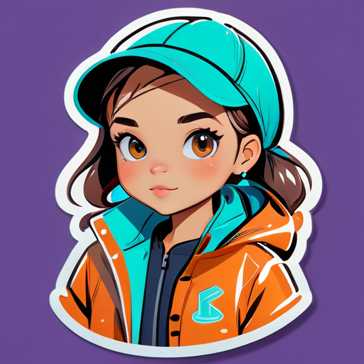 La fille en imperméable dans un dessin simple sticker