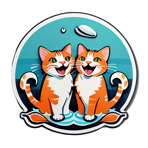 Les chats mangent du poisson et rient sticker