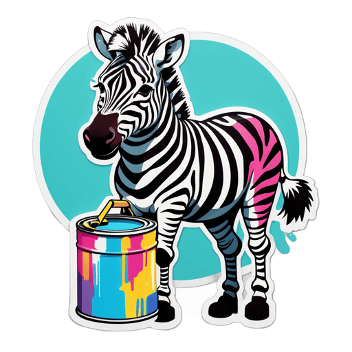 A zebra with a paint can in its left hand and a paint roller in its right hand sticker