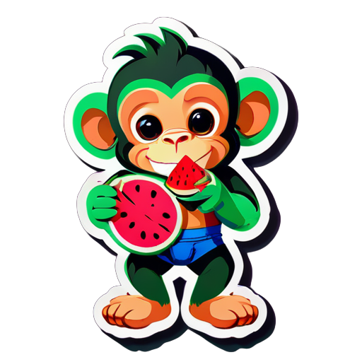 The monkey is holding a watermelon sticker