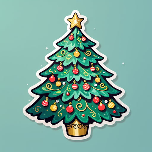 A hand-drawn, elaborately decorated Christmas tree. sticker