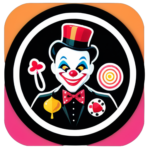 April Fools' Day circular avatar frame Clown Carnival Balloons Magic box Magic hat Mask Black background Bow Slide Playing cards Magician sticker