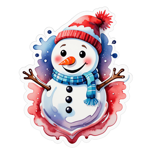 A watercolor painting of a snowman melting into a heart shape. sticker