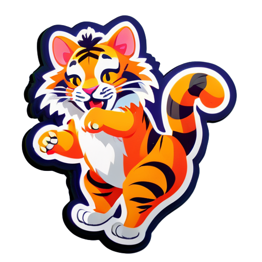 a cat dancing on head of tiger sticker