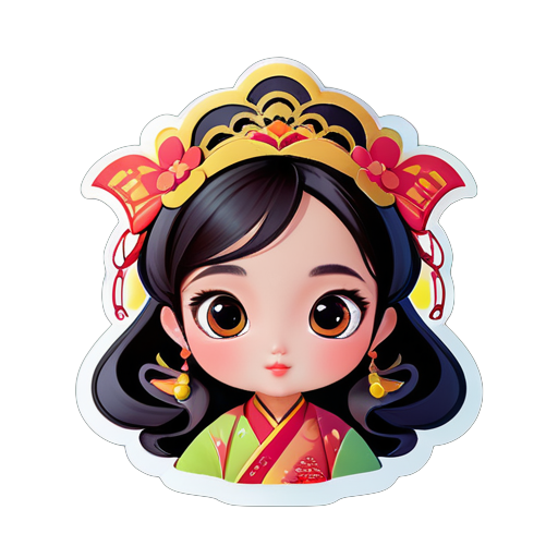 China, mujer hermosa, ojos grandes, nariz alta, cabello abundante sticker