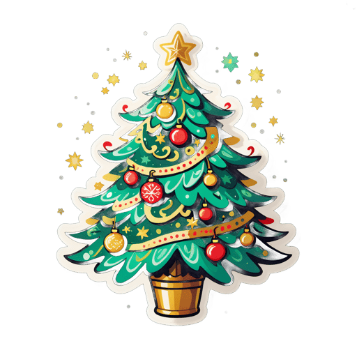 A hand-drawn, elaborately decorated Christmas tree. sticker