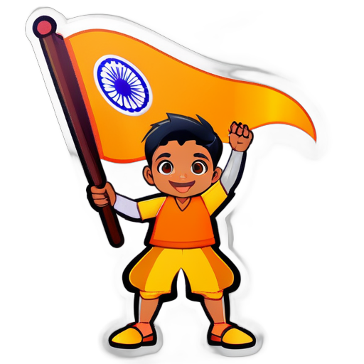 a saffron flag that show bravery and a small boy pranam to the flag sticker