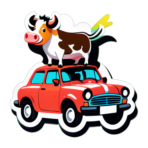 COW IS FLYING IN A CAR
 sticker