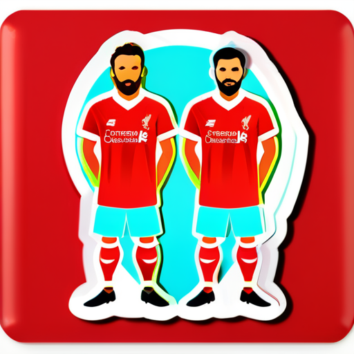 Trois hommes portant des tenues de football de Liverpool entièrement rouges sticker