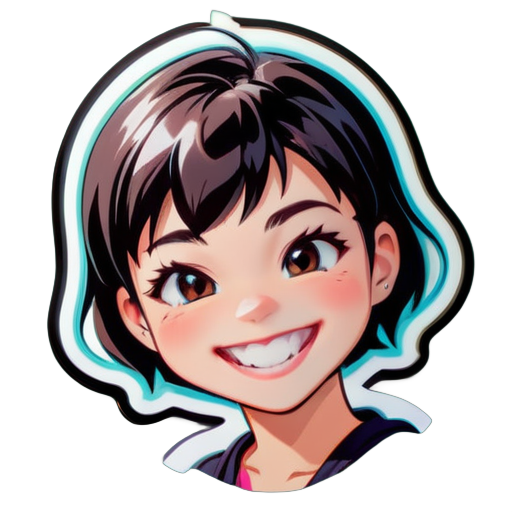 A girl with short hair, especially good-looking, eight teeth can be seen when she smiles sticker