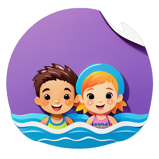 Two kids are swimming 
 sticker