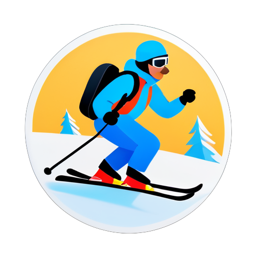 Bald man skiing with a daschund  sticker