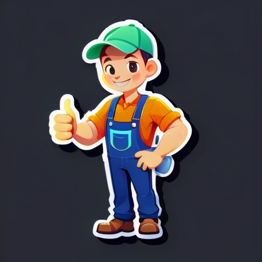 勤劳, tecnológico, agricultor, pulgar hacia arriba, cuerpo entero sticker