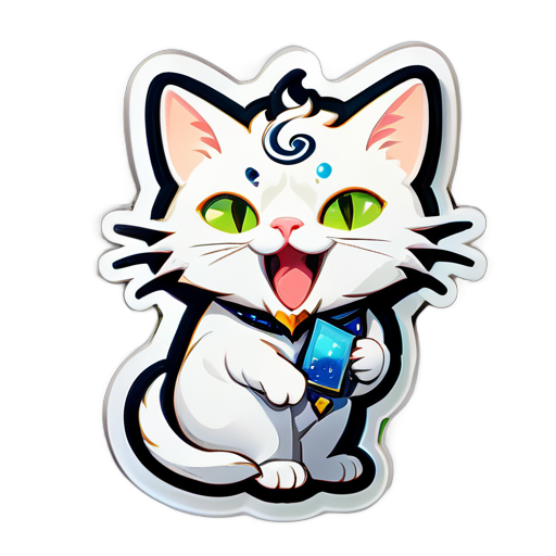 Astrologist white cat talking loudly sticker