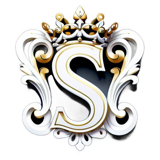 fancy letter s with a crown on top, in style of ultra high detail, ornately detailed, elegant and ornate, highly detailed , ornate and elegant, hyper detailed ornament, detailed letters, detailed intricate elegant, detailed digital 3d art, ornate and hyper detailed, illustration, photorealistic white background sticker