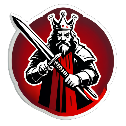 Create a logo of an old king with a bloody sword in his hand. sticker