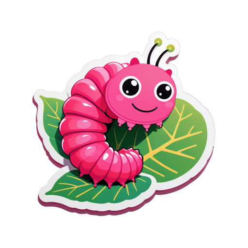 Pink Caterpillar Munching on a Leaf sticker