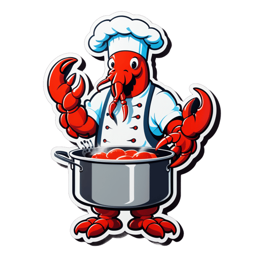 A lobster with a chef apron in its left hand and a cooking pot in its right hand sticker