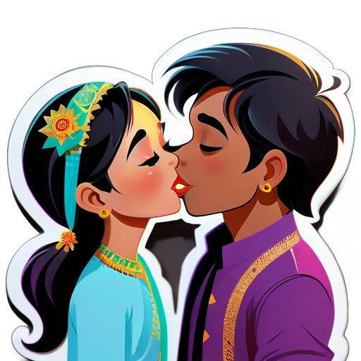 Myanmar girl named Thinzar in love with a indian guy named prince and they are doing lip kiss sticker