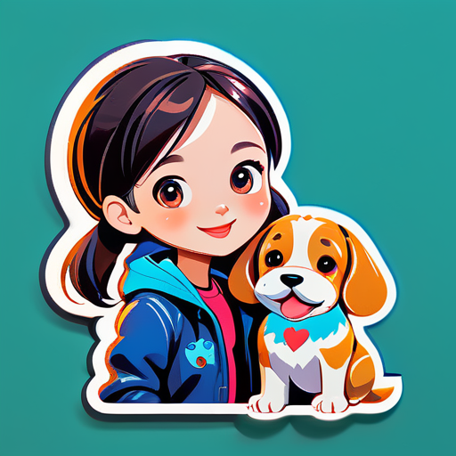 chú chó dễ thương với cô gái sticker