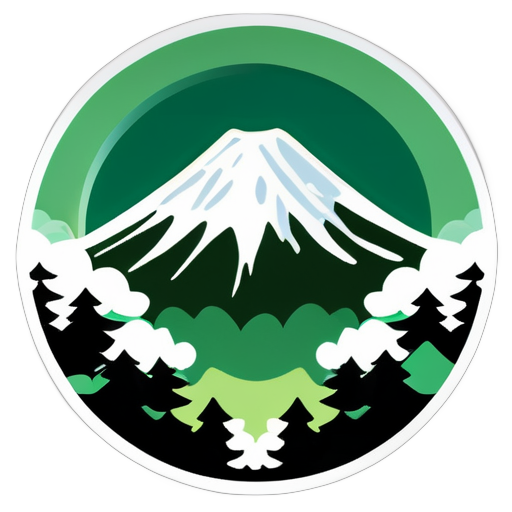 El Monte Fuji cubierto de nieve y el exuberante bosque, pegatina circular sticker