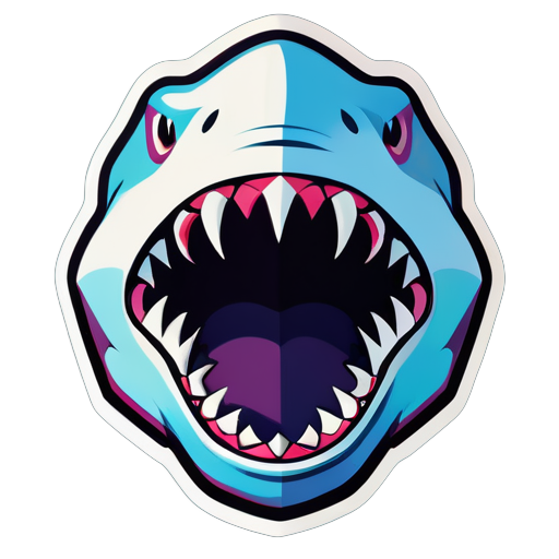 Shark face, facing forward, fierce, cool, symmetrical, American retro, rich colors, sticker