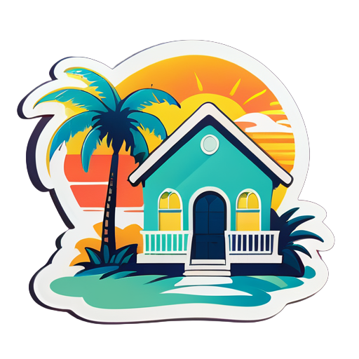 House with palm tree in the foreground sticker