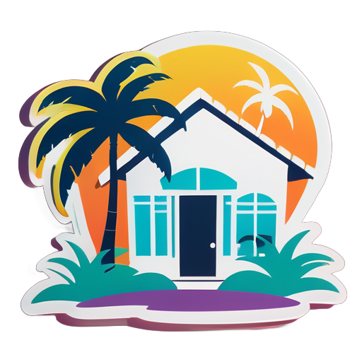 House with palm tree in the foreground sticker