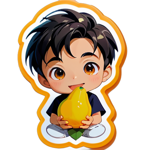 A cute boy who eat mango sticker