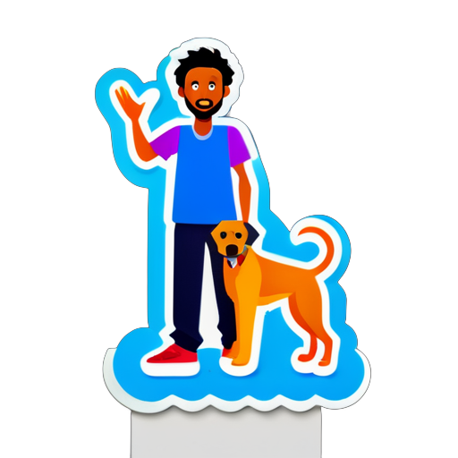 create somali person how have dog in hand in side zoo sticker