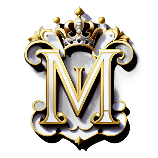 fancy letter m with a crown on top, in style of ultra high detail, ornately detailed, elegant and ornate, highly detailed , ornate and elegant, hyper detailed ornament, detailed letters, detailed intricate elegant, detailed digital 3d art, ornate and hyper detailed, illustration, photorealistic white background sticker