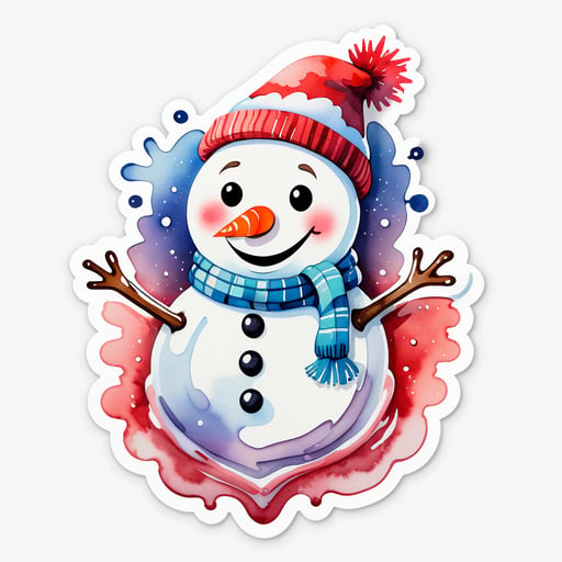 A watercolor painting of a snowman melting into a heart shape. sticker