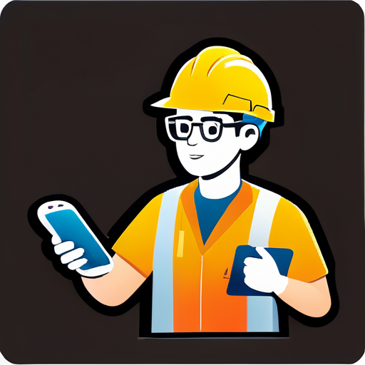 engineer, safety hardhat, using phone, with glasses, asian sticker