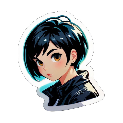 Cool short-haired girl with black hair sticker