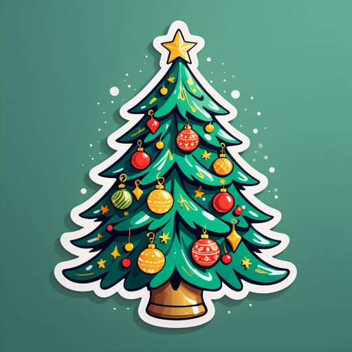 A hand-drawn, elaborately decorated Christmas tree. sticker