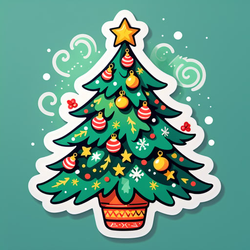 A hand-drawn, elaborately decorated Christmas tree. sticker