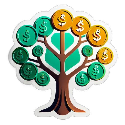 A tree-shaped structure composed of coin shapes, representing that long-term growth and accumulation can be achieved through saving money. sticker