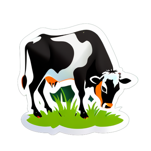 vache mangeant l'herbe sticker